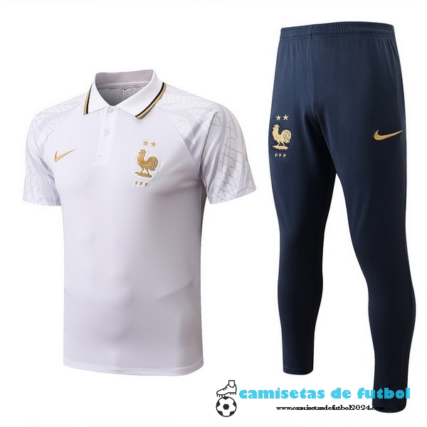 Conjunto Completo Polo Francia 2022 Blanco Azul Uniformes Futbol